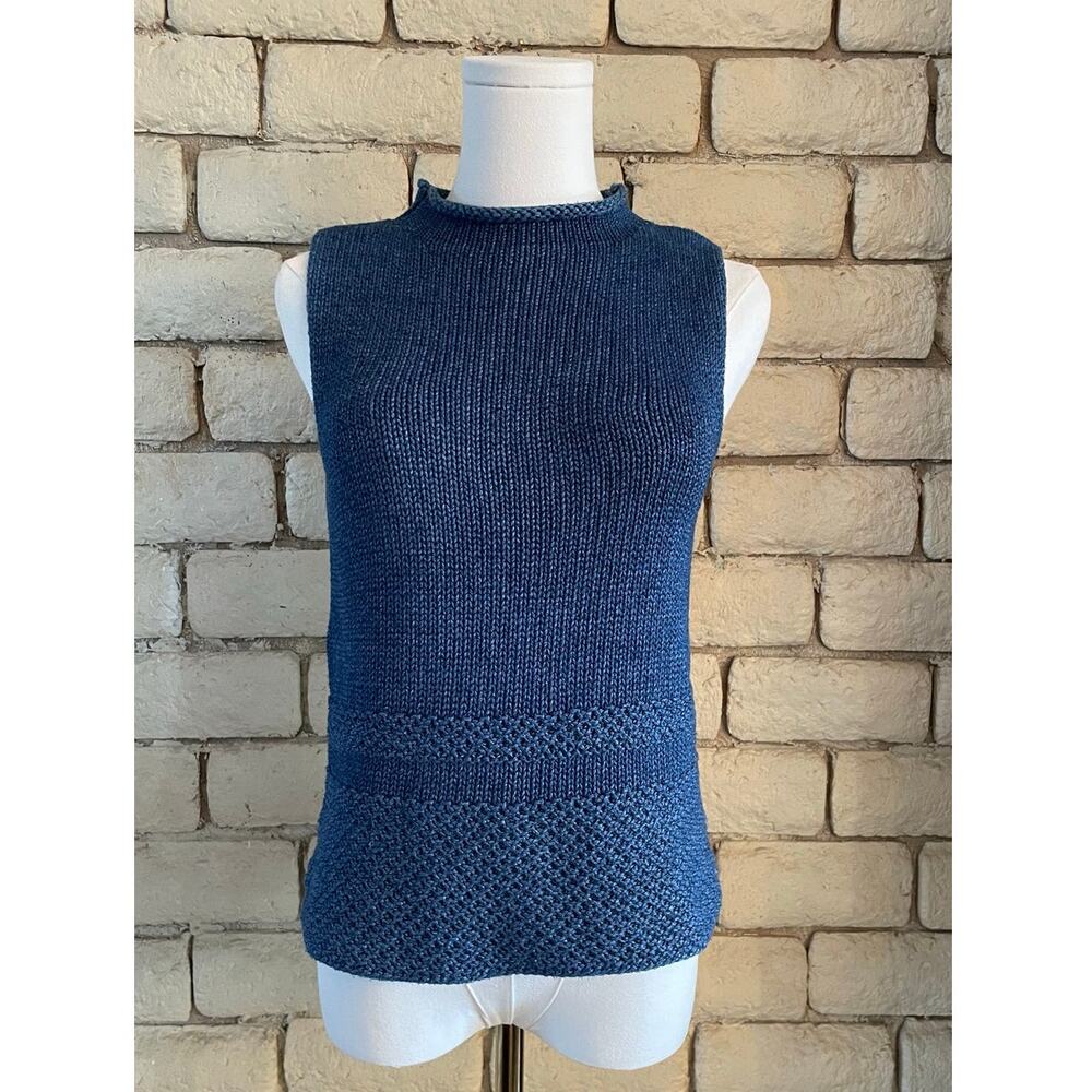 Margaret O'Leary Blue Textured Knit Sleeveless‎ Sweater Size XS EUC